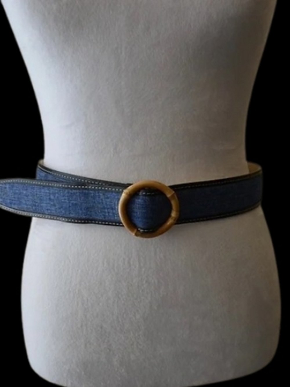 J. McLaughlin Blue Denim Belt with Gold Round Buckle